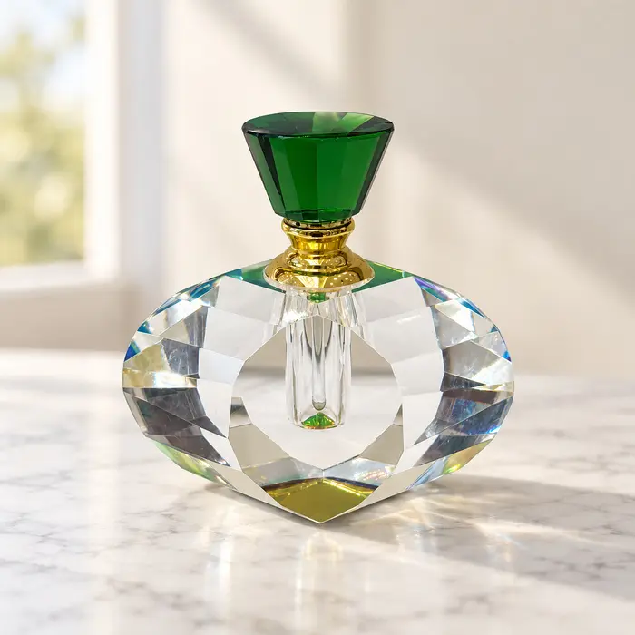 Crystal Perfume Bottle - Emerald Stopper
