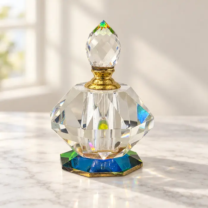 Crystal Perfume Bottle - Blue Green Pedestal