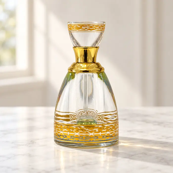 Crystal Perfume Bottle - Gold Lattice Bands