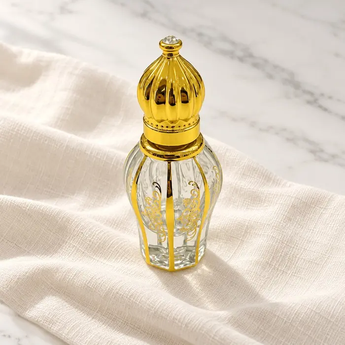 Gold Attar Bottle - Oval Floral