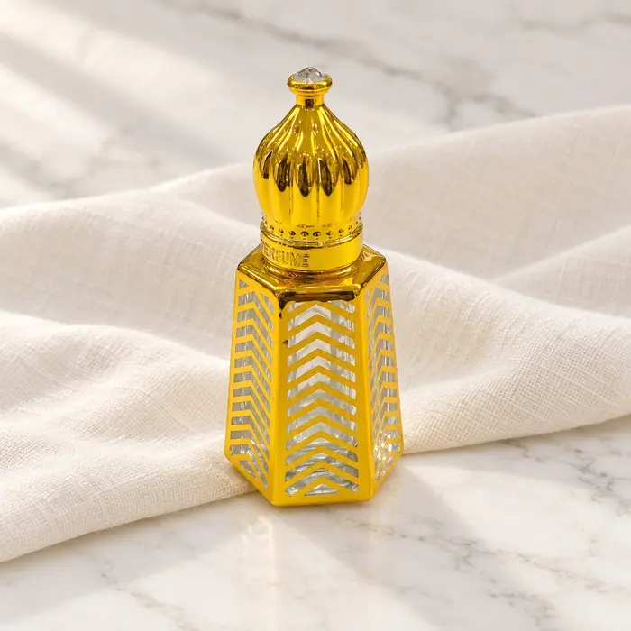 Gold Attar Bottle - Chevron Panels