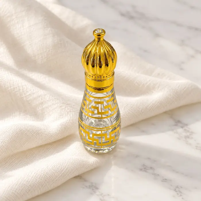 Gold Attar Bottle - Greek Key Bands