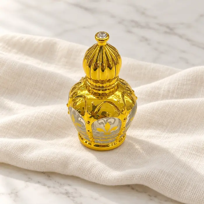 Gold Attar Bottle - Round Floral Panels