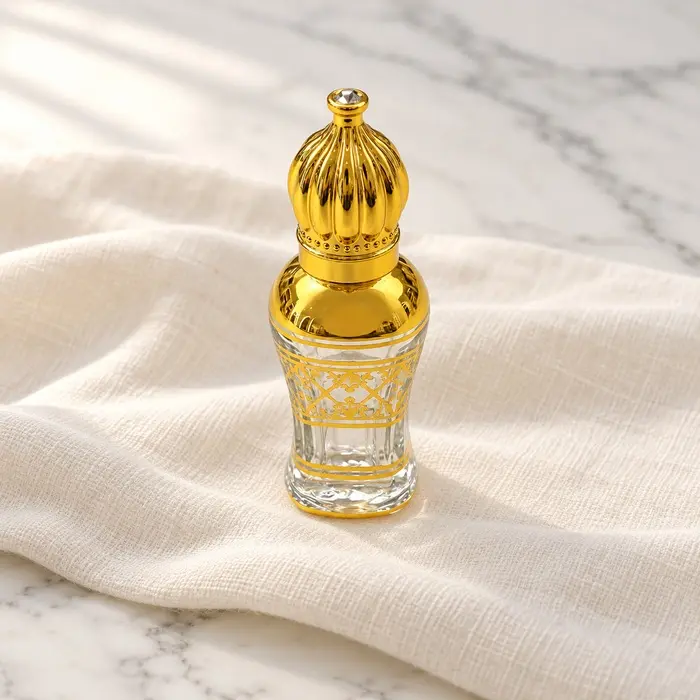 Gold Attar Bottle - Cylinder Scroll Bands