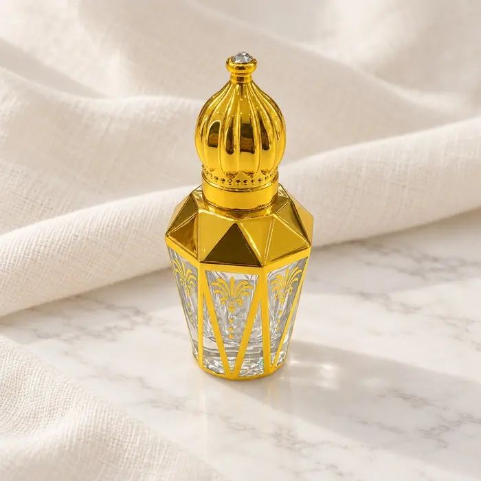 Gold Attar Bottle - Diamond Shoulder Panels