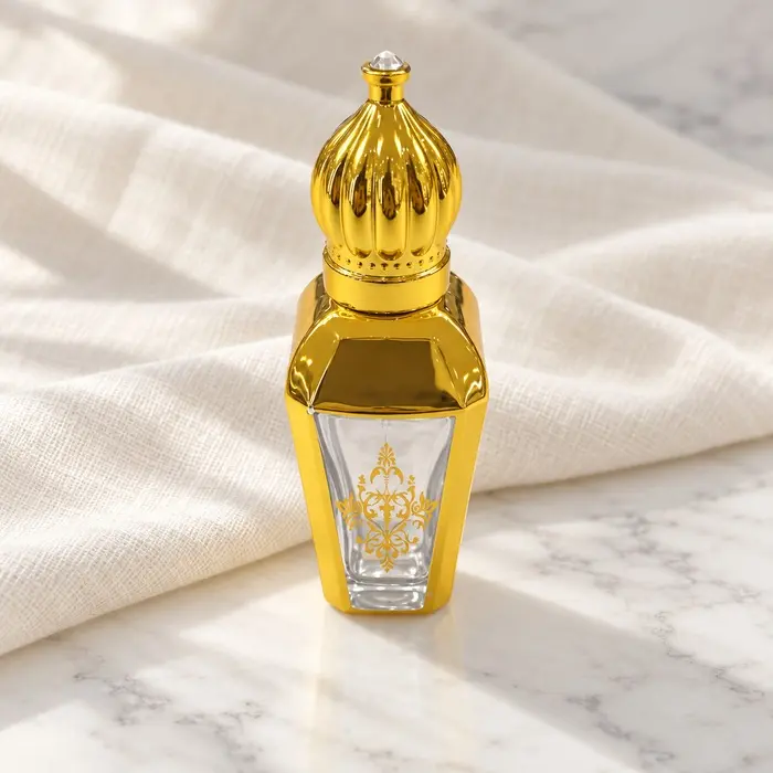 Gold Attar Bottle - Tapered Floral