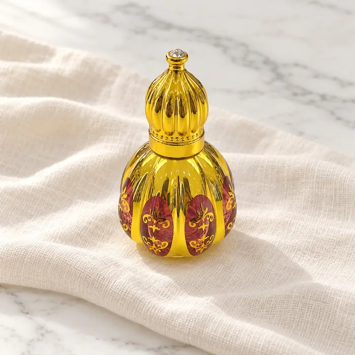 Gold Attar Bottle - Burgundy Petals