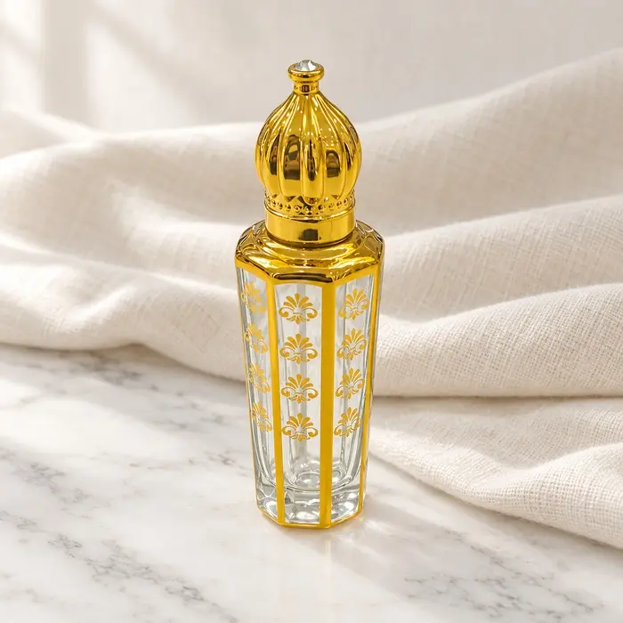 Gold Attar Bottle - Tall Floral Panels