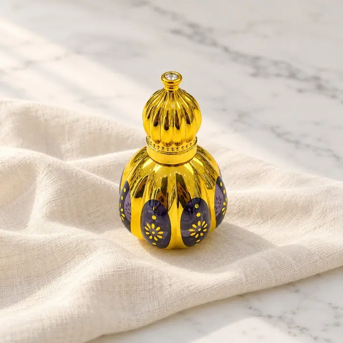Gold Attar Bottle - Dark Petal Flowers