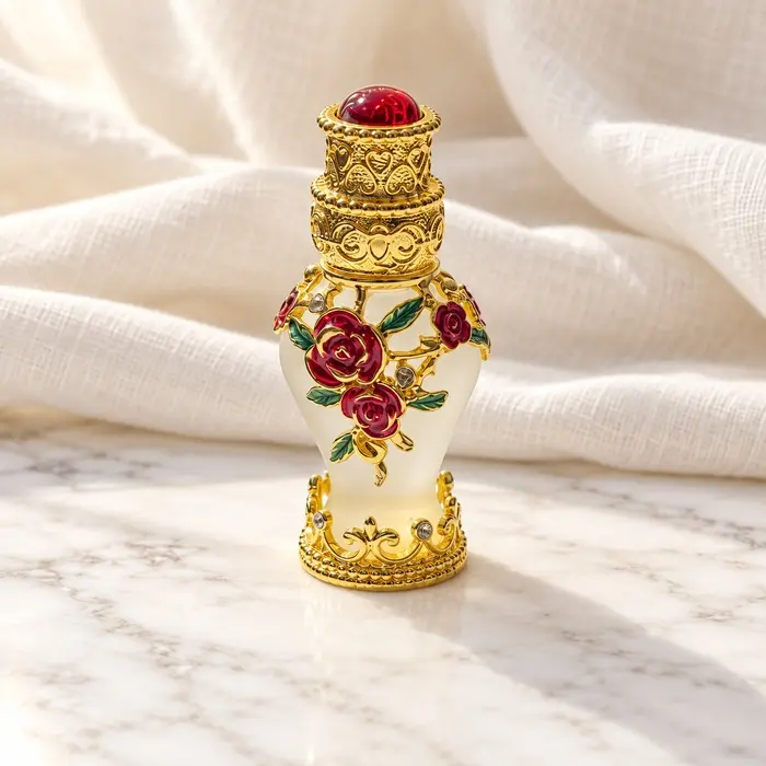 Gold Attar Bottle - Red Rose Jewel