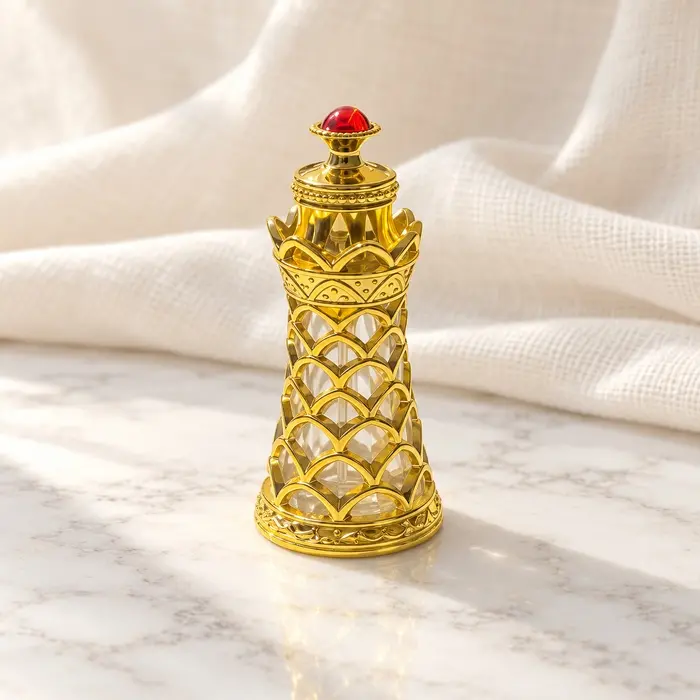 Gold Attar Bottle - Scallop Tower