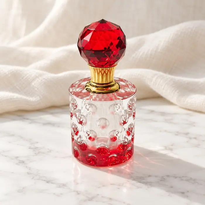 Crystal Perfume Bottle - Ruby Bubble Cylinder