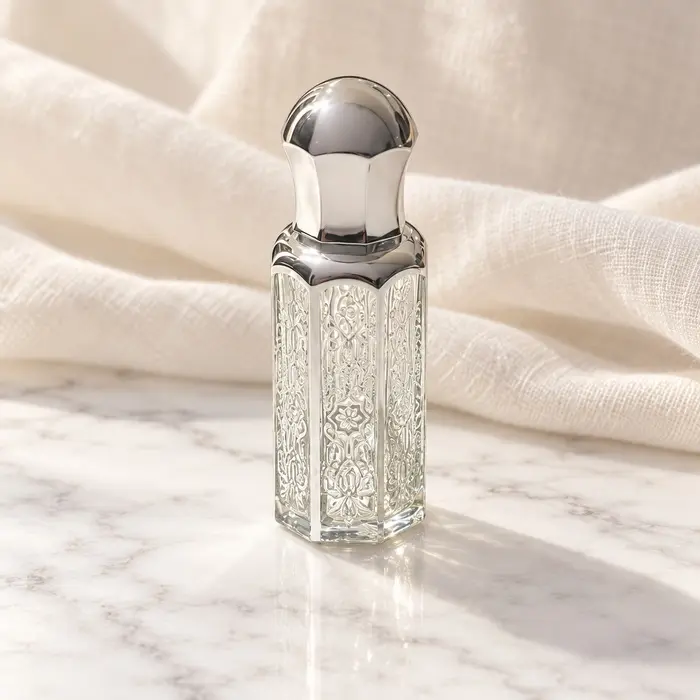 Silver Attar Bottle - Arabesque Panels